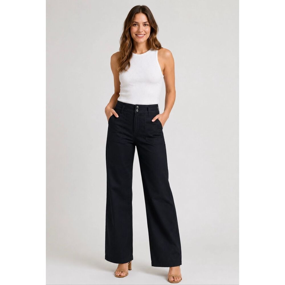Maeve Black Wide-Leg High-Rise Pants